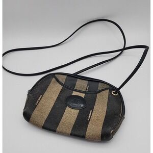 Allan Edward Vintage Striped Canvas Crossbody Bag Small Zip‎ Purse 6x9x2